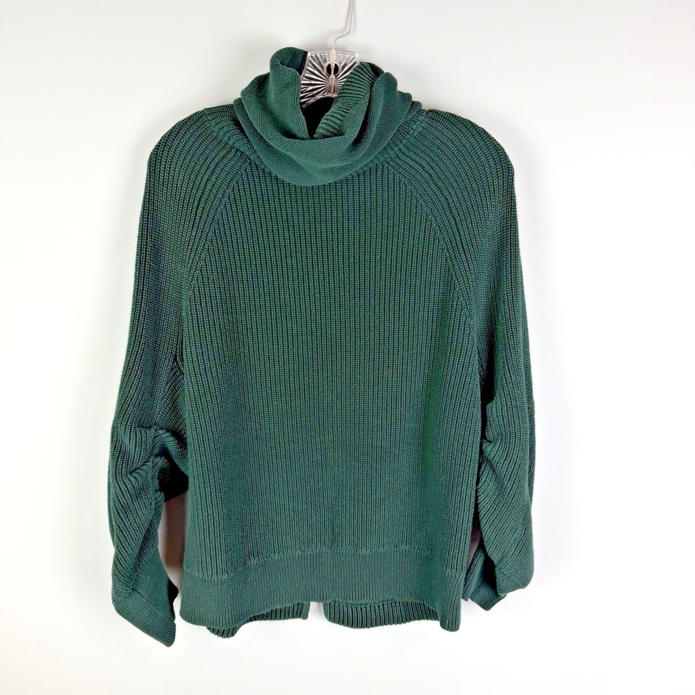 Cabi Green Ruched Sleeve Cowl Neck Sweater Style 3532 Size Small